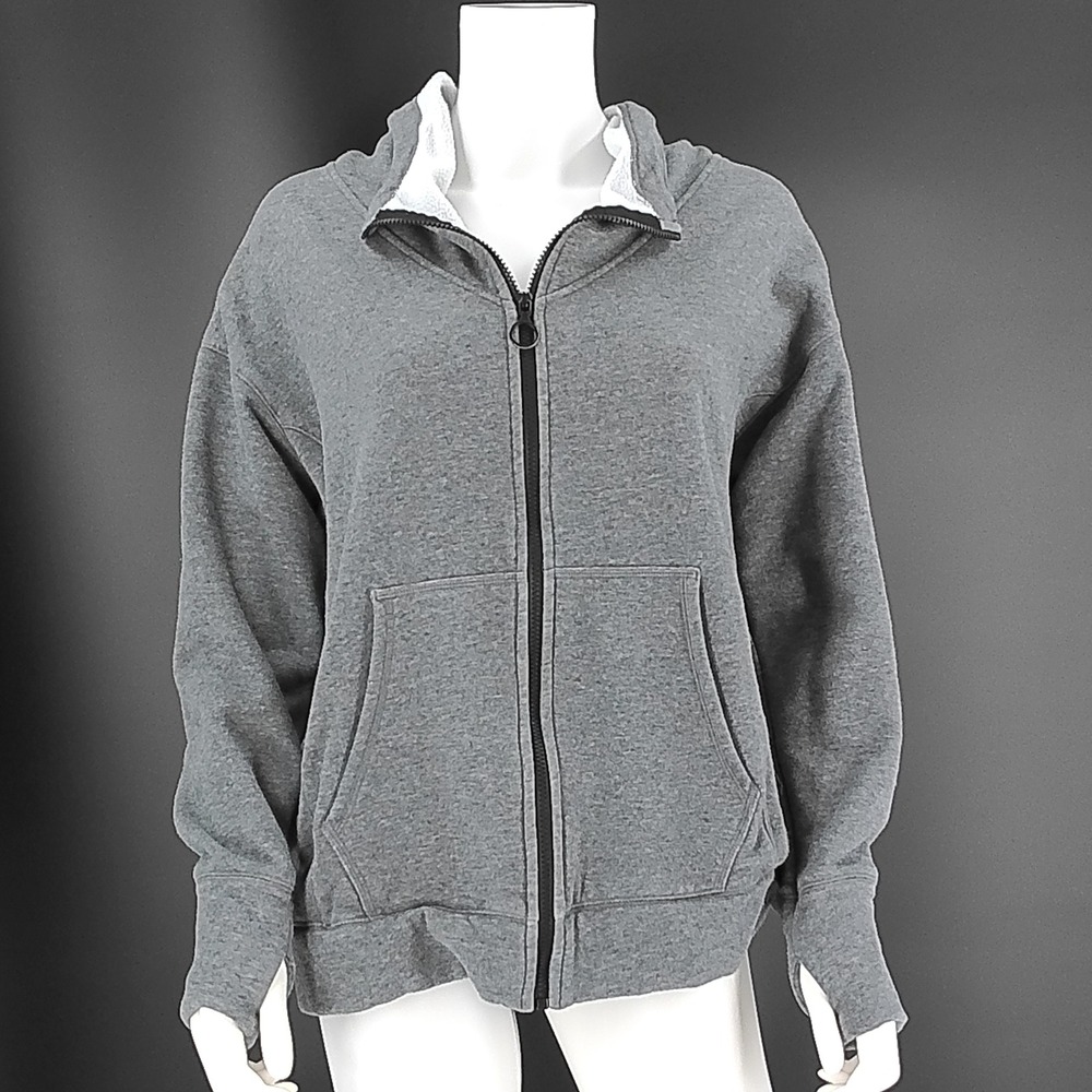Fabletics Womens Gray Fleece Full Zip Hoodie Thumbhole Cuffs S JT1938359-0148